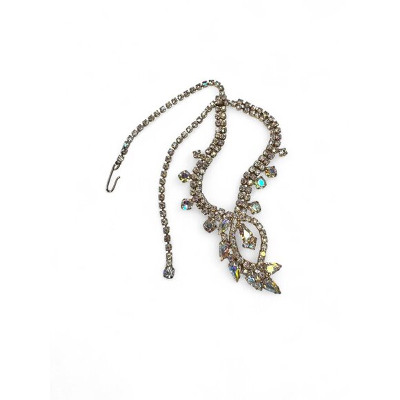 Vintage Aurora Borealis Crystal Necklace Clip on Earrings Set Gold Tone - Picture 2 of 7